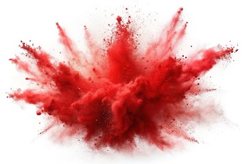 Explosive red chalk and dust cloud on white background