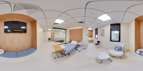 Full seamless spherical hdri panorama 360 degrees angle view in interior of hospital room in...