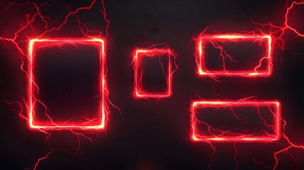Lightning frames, red electric borders of rectangular and square shapes with thunder bolt effect. Isolated photo frames with thunderbolt impact.