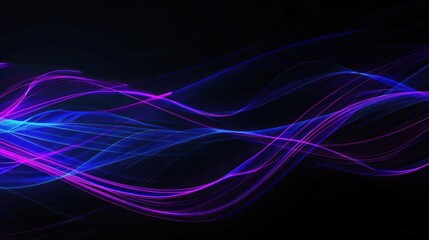 Abstract  Blue and Purple Glowing Lines on Black Background