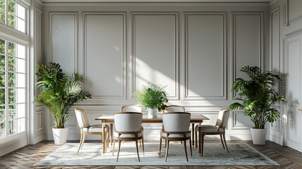 Fototapeta premium Interior of a neoclassical styled dining room. 3d render background