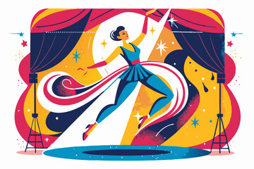 Obraz premium Dynamic Female Circus Performer on Colorful Abstract Stage