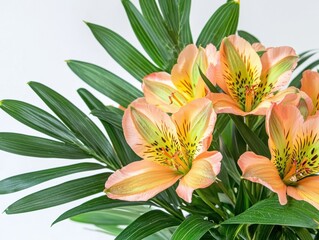 Obraz premium Tropical inspired alstroemeria with palm leaves