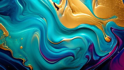Fototapeta premium Elegant abstract fluid painting with blue, purple, pink, and gold tones for art lovers_079