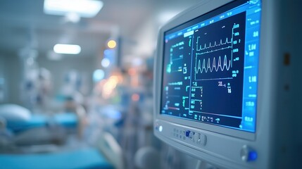 Fototapeta premium Heart Rhythm Monitor in Modern Hospital Room