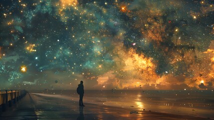 Fototapeta premium Dreamy Starry Night Collage Over Ocean Scene