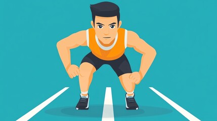 Obraz premium Athlete preparing to sprint on a running track, vibrant background