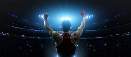 Champion Boxer Celebrating Victory in an arena