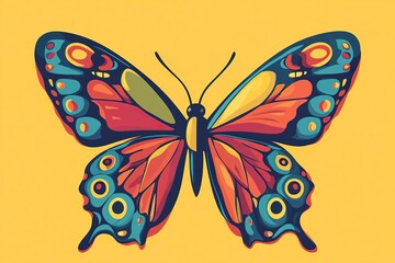 Vibrant Cartoon Butterfly with Bold Lines and Fluttering Wings for Children's Illustrations and Designs