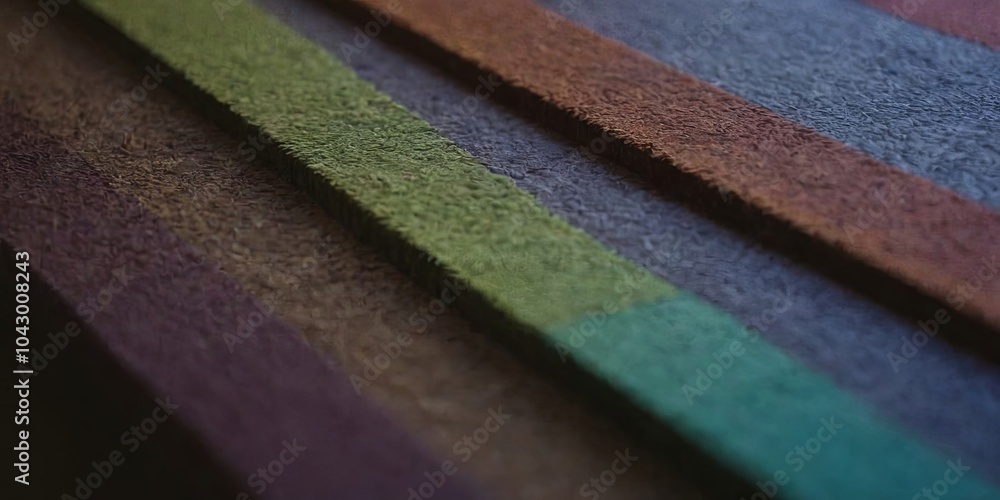 Poster a row of colorful fabric with a green stripe