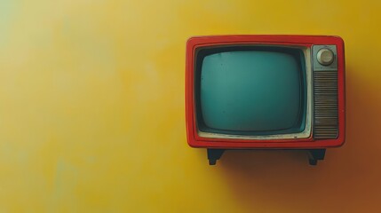 a old vintage tv on color background. retro technology. flat lay top view hero header. vintage color styles. copy space for text