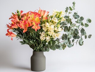 Obraz premium Alstroemeria and eucalyptus in minimalist design