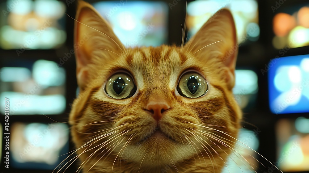 Aufkleber exploring the fascinating concept of a cat with eyes as tiny screens a surreal blend of feline curio