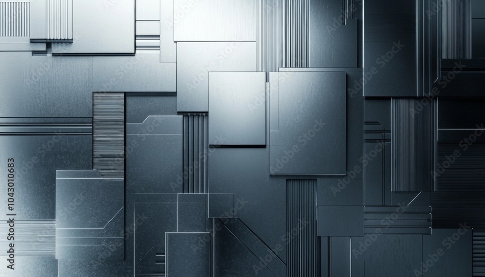 Poster abstract metallic background with geometric shapes and a light source.