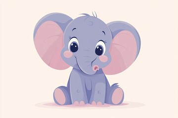 Obraz premium Adorable Cartoon Elephant with Playful Features: Perfect for Children's Illustrations, Greeting Cards, and Adorable Designs