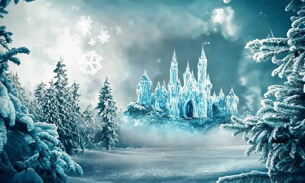 Frozen Castle in a Snowy Winter Wonderland