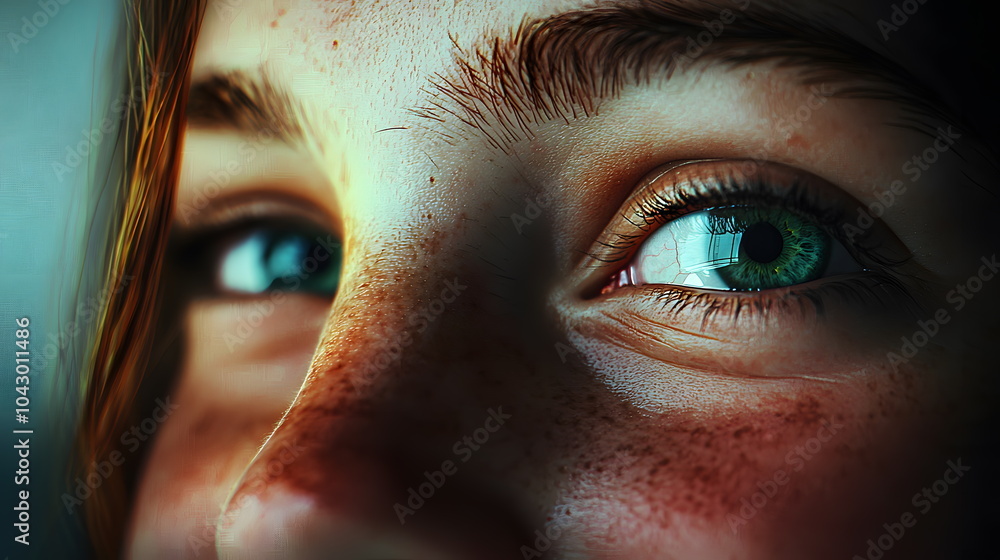 Aufkleber captivating closeup portrait showcasing expressive eyes and freckles with a mesmerizing depth of emo