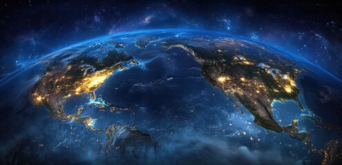 Fototapeta premium A map of the Asian region, in close-up, with bright lights shining on them from space.