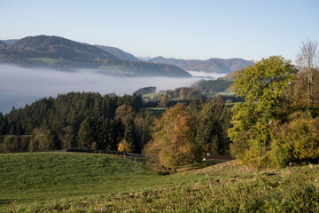 Fototapeta premium wafts of fog in the mountains of Austria