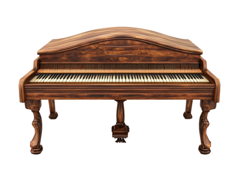 a wooden piano with a curved top