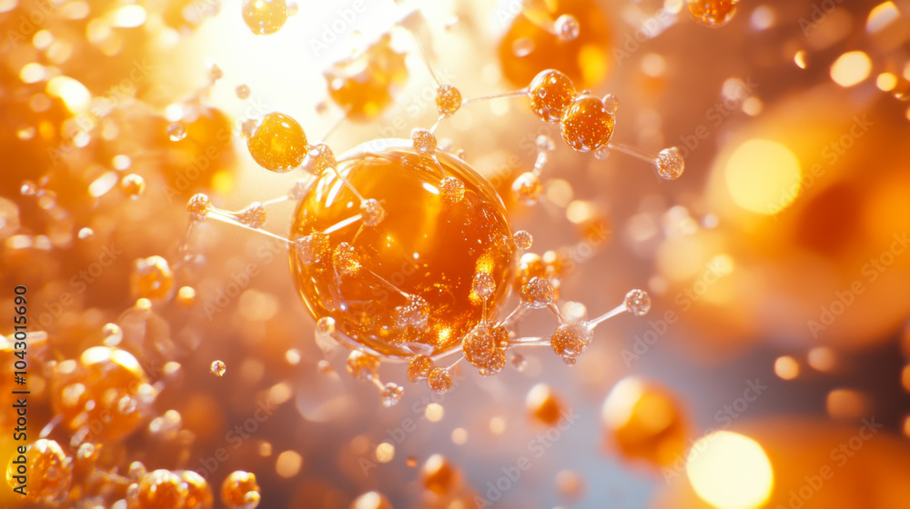 Poster microscopic view of vibrant orange molecular structures in a dynamic scientific environment illumina