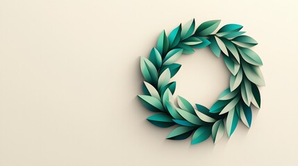 Obraz premium Green Paper Leaf Wreath on Beige Background. Illustration for Presentation and wallpaper