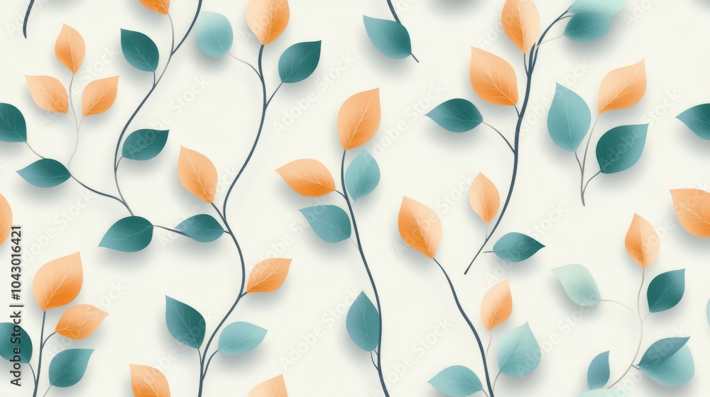 Poster a nature inspired, seamless pattern of repeating leaves and branches, adding a touch of serenity and