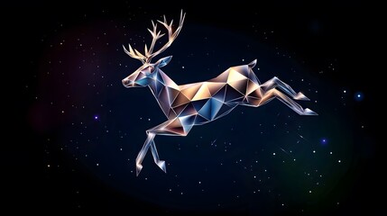 Reindeer in the Night Sky. Illustration for Presentation and wallpaper