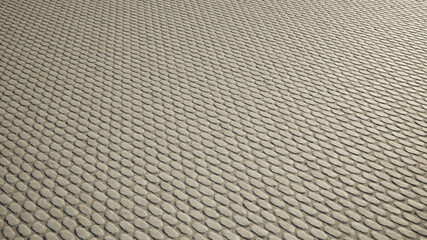 Concept or conceptual vintage or grungy beige background of round brick texture floor as a retro pattern layout. A 3d illustration for construction, architecture, urban and interior design