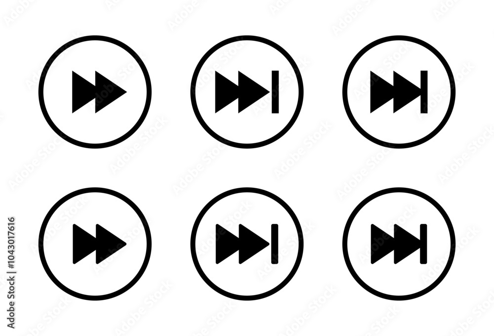 Poster Forward icon set on circle line. Next track sign symbol of media player elements