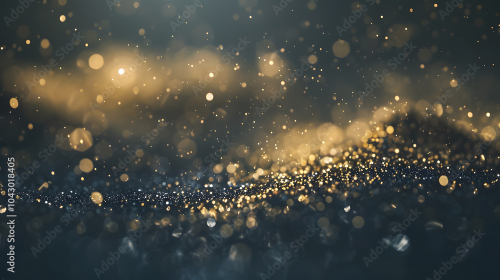 Poster a blurry image of gold and black with many small circles. the circles are of different sizes and are