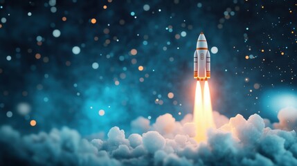 A spacecraft launching into orbit, symbolizing the human ambition to explore the cosmos.