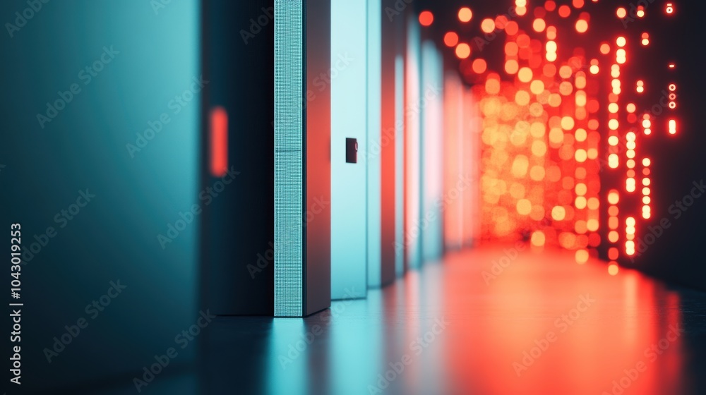 Poster a data server room with various security measures in place, including encryption software, represent