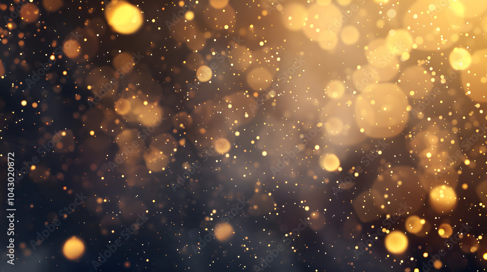Poster a blurry image of gold and black with many small circles. the circles are of different sizes and are