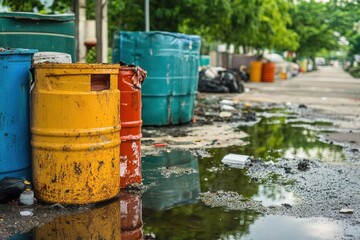 Obraz premium Chemical waste management, focusing on proper disposal techniques and regulations to prevent environmental contamination