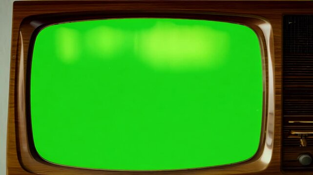 Capture vintage aesthetic television set green screen closeup front view allowing customizable content displayed enhanced lkeyingr effect 4K resolution chroma key analog ancient antique background