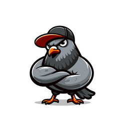 Fototapeta premium Cool pigeon character, Modern sports logo mascot in baseball hat. 