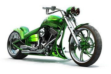 Fototapeta premium Stylish green motorcycle isolated on white background