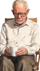 Contemplation in Stillness An Elderly Man Reflects While Holding His Coffee Cup