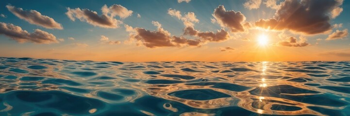 Obraz premium Middle of the sea with sun reflections with sky and clouds