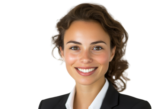 Smiling businesswoman portrait in black suit PNG Transparency