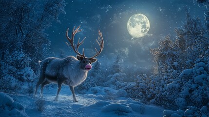 Reindeer in a Winter Wonderland with Full Moon