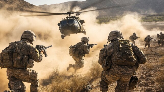 Joint combat operations, showcasing the collaboration between multiple military branches during combat missions