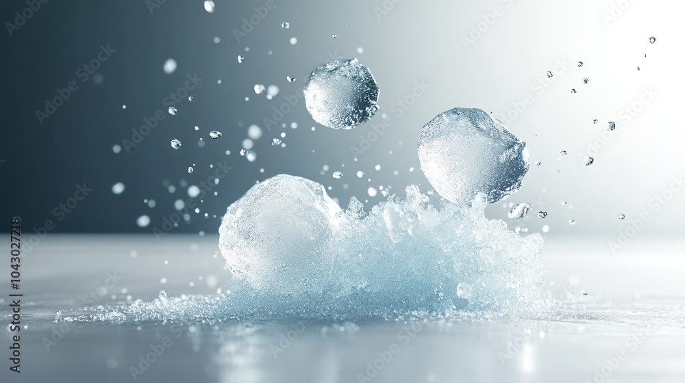 Poster 3d ice spheres with dynamic splashes in hailstorm