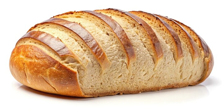 Freshly baked sliced wheat bread isolated on white background symmetrical