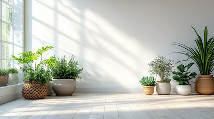 Fototapeta premium シンプルな白い部屋と観葉植物 3