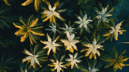 Aerial view of lush palm trees showcasing vibrant foliage and natural patterns.