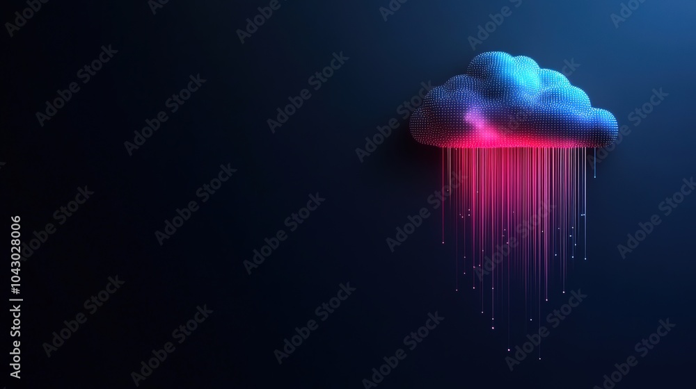 Poster digital cloud computing concept with rain effect