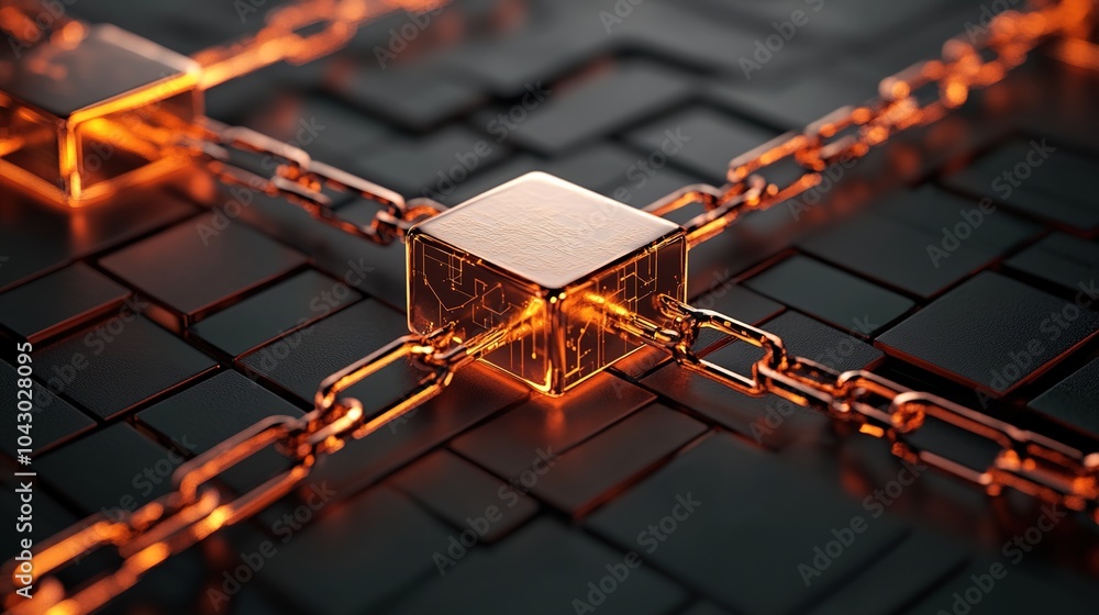Poster blockchain technology visualization in 3d format