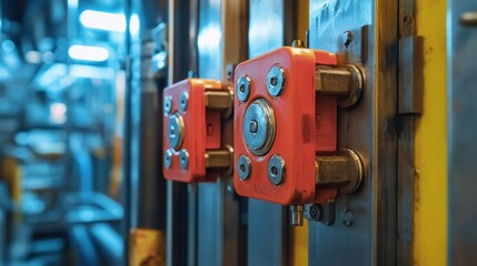 Machinery safety locks, highlighting lockout/tagout systems used to prevent unauthorized operation of machinery during maintenance